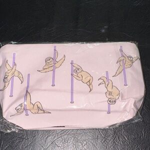 Pink Sloth Print Cosmetic Pouch NEW